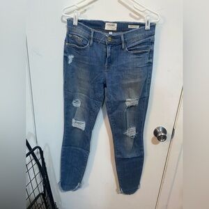 Frame Denim Blue Distressed Skinny Jeans